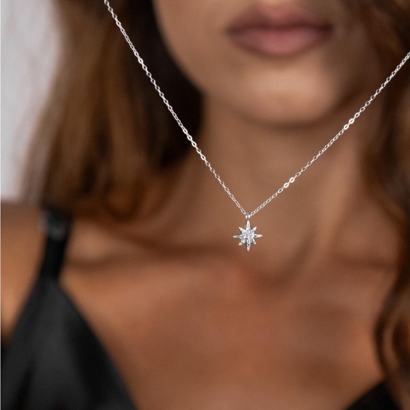 Silver North Star Charm Necklace,Star Necklace - Picture 3 of 5